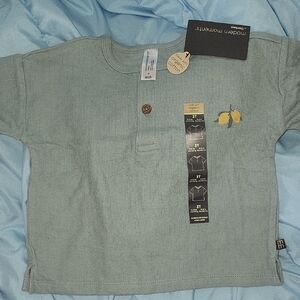 Gerber Sage Green Short-Sleeve Henley Tee with Yellow Lemon Embroidery